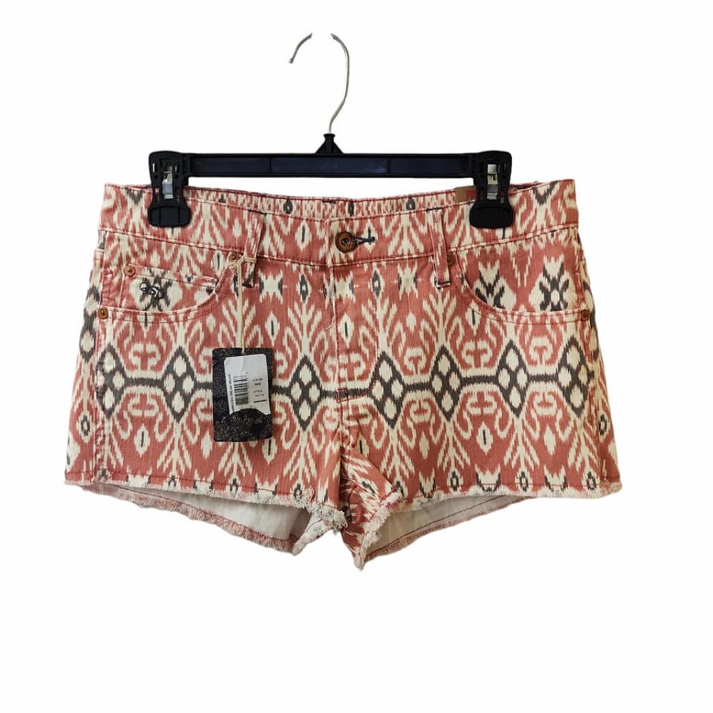 QSD Quiksilver Lamrocks Dream Weave Tribal Jean Shorts Size 9 Low Rise Raw Hem